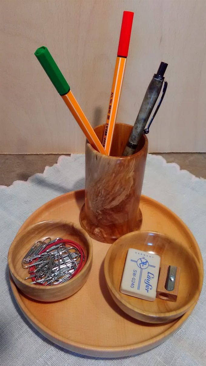 Schreibtischset aus handgedrechseltem Ebereschenholz ab 29,--€